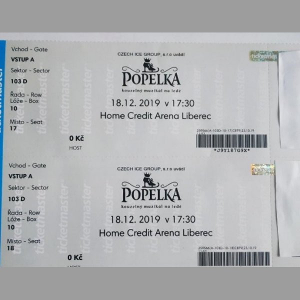 Popelka  Muzikál na ledě 18.12. Arena Liberec   2 Vstupenky